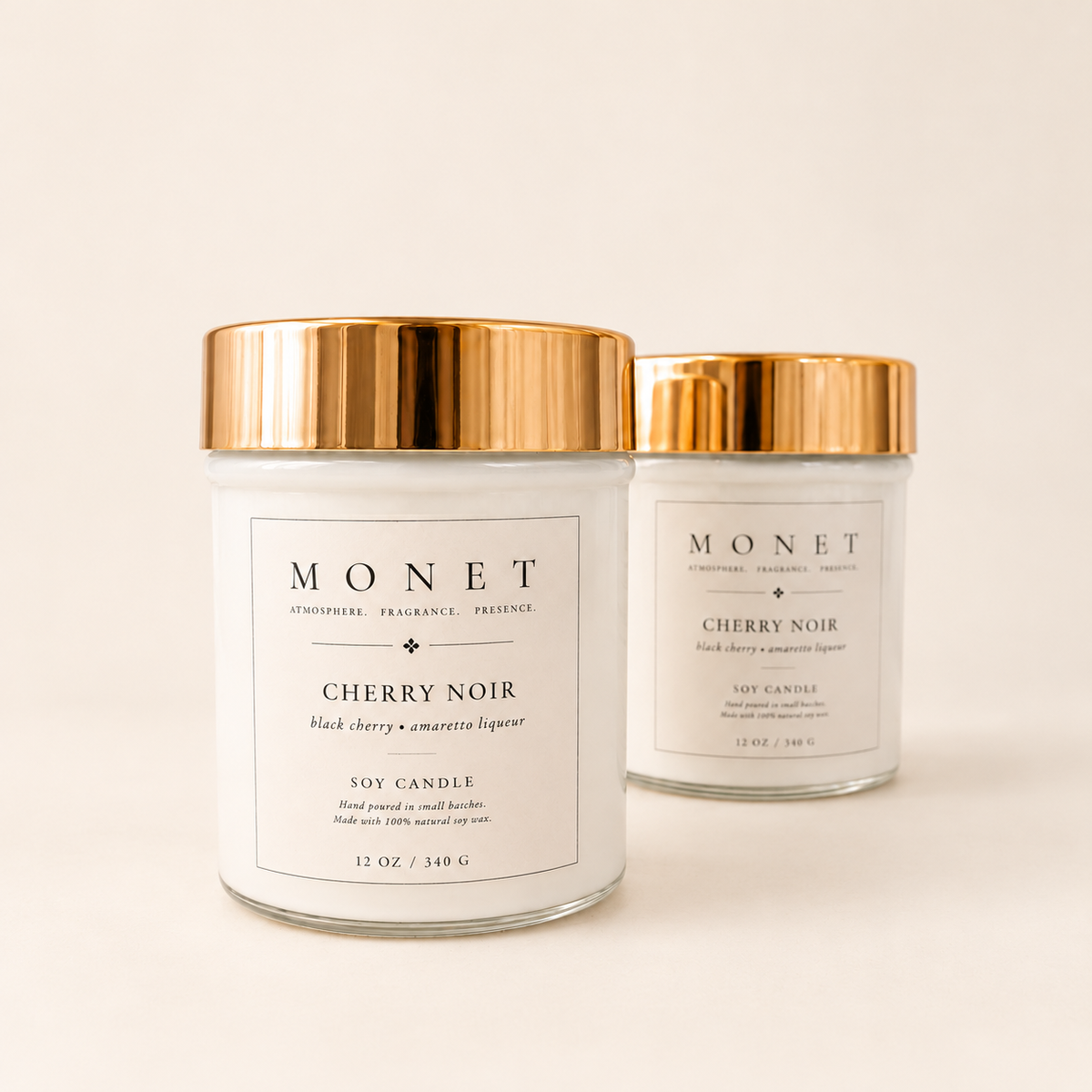 Cherry Noir — 12 oz Candle, on warm ivory