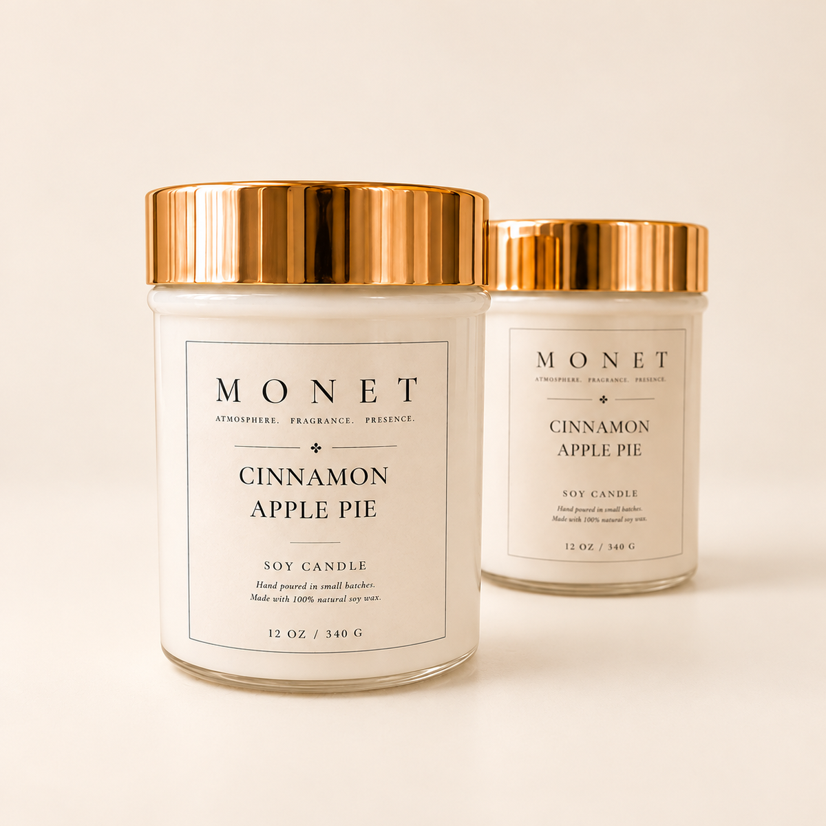 Cinnamon Apple Pie — 12oz Single Wick Candle, on warm ivory