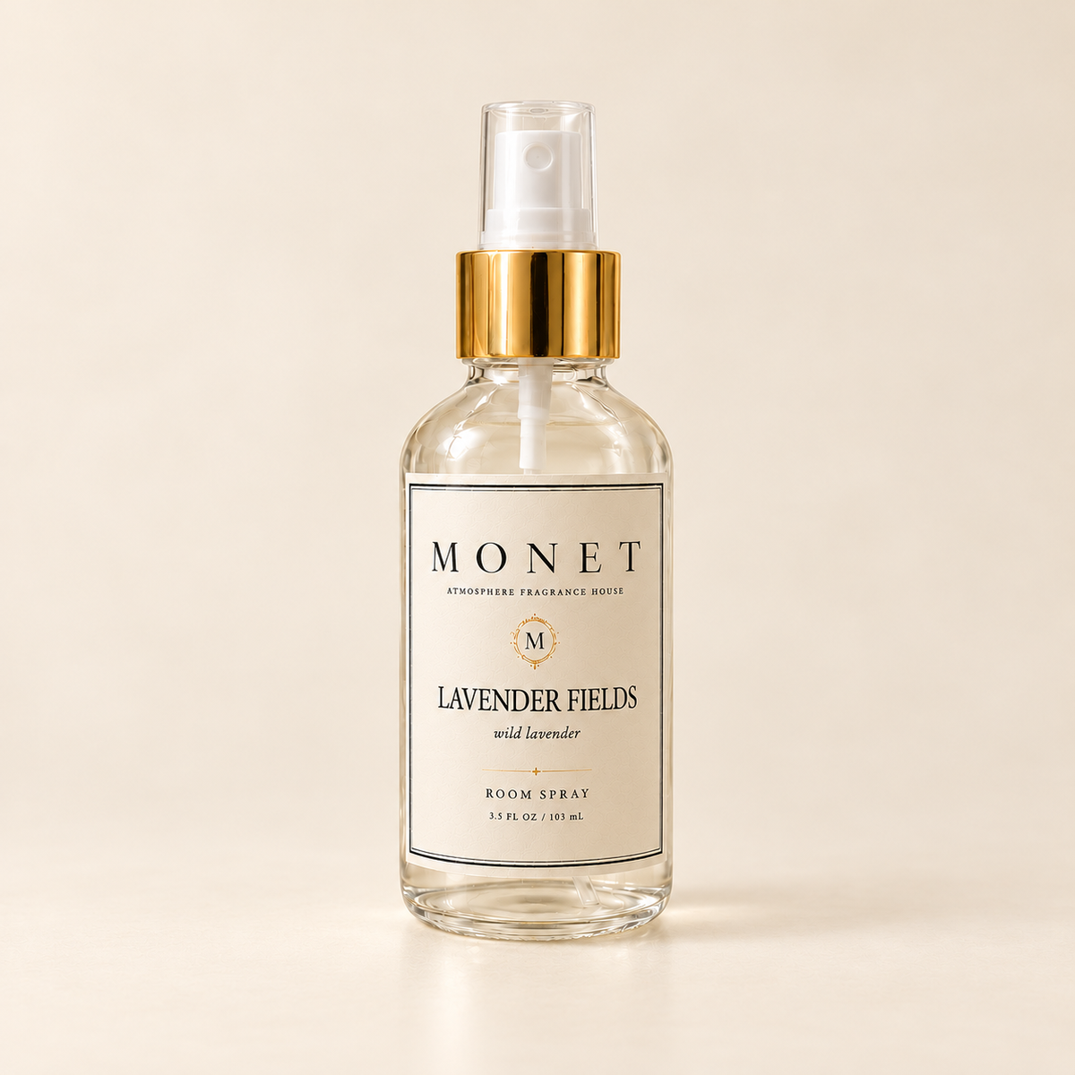 lavender fields MONET room spray on warm ivory background