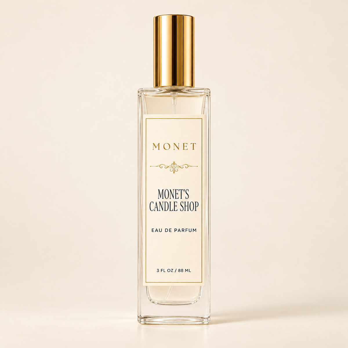 Monet's Candle Shop — 88 mL Eau de Parfum Spray, on warm ivory