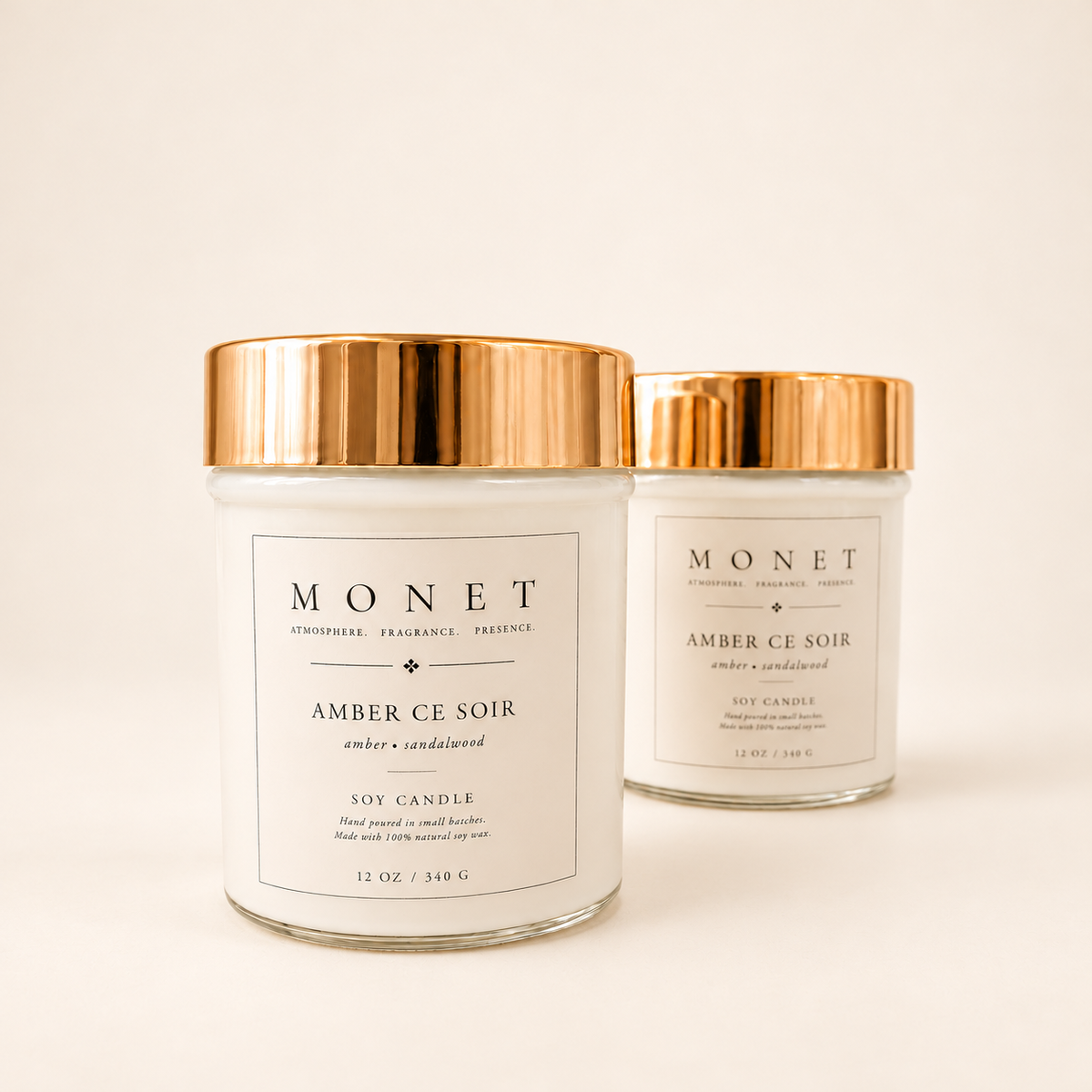 Amber Ce Soir — 12 oz Candle, on warm ivory