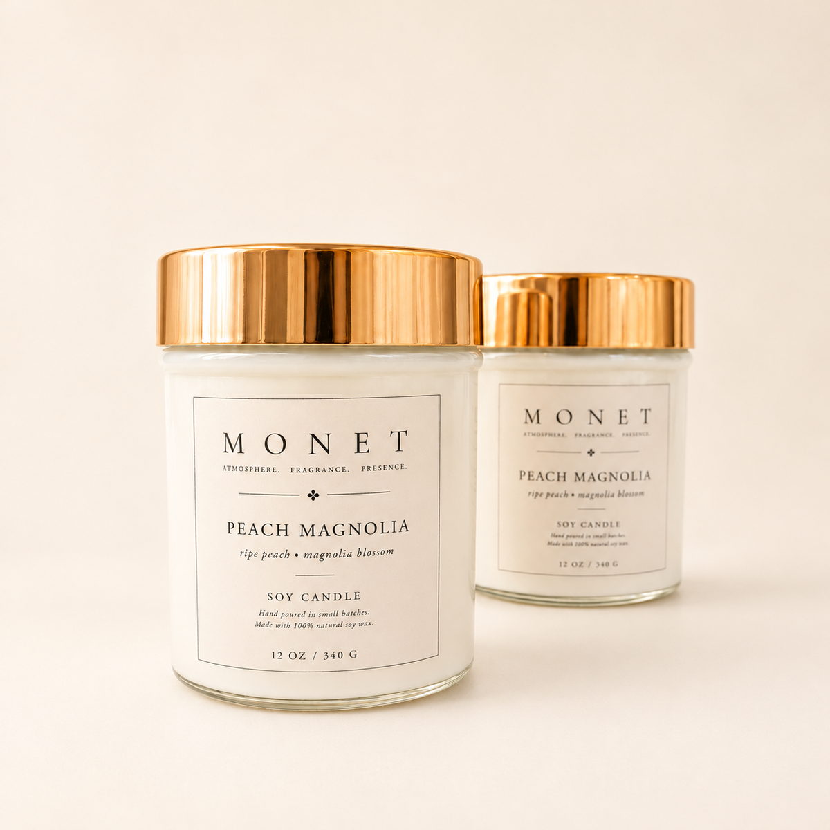 Peach Magnolia — 12 oz Candle, on warm ivory