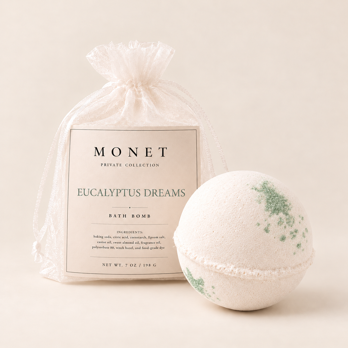 Eucalyptus Dreams — Bath Bomb, on warm ivory