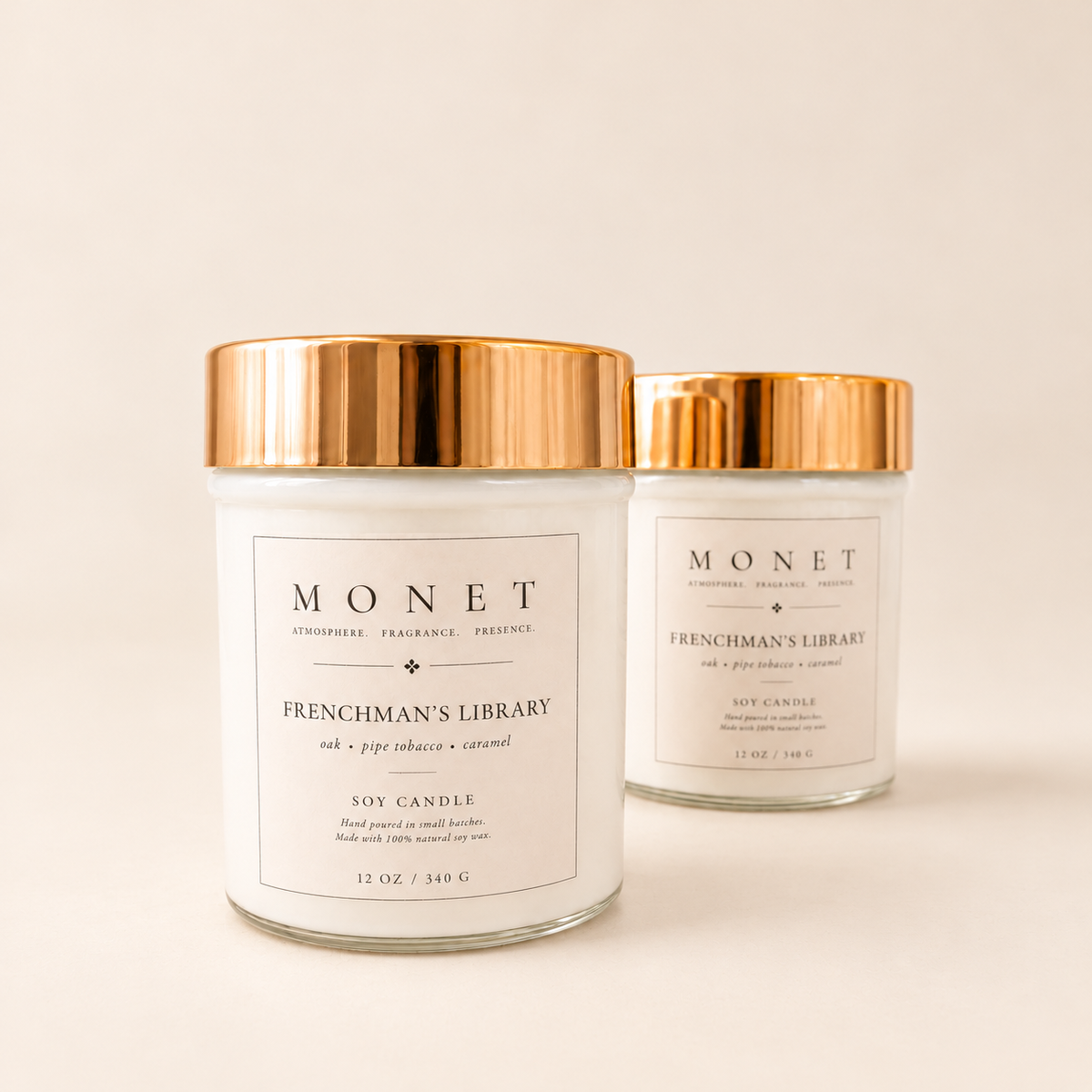 Frenchman's Library — 12 oz Candle, on warm ivory