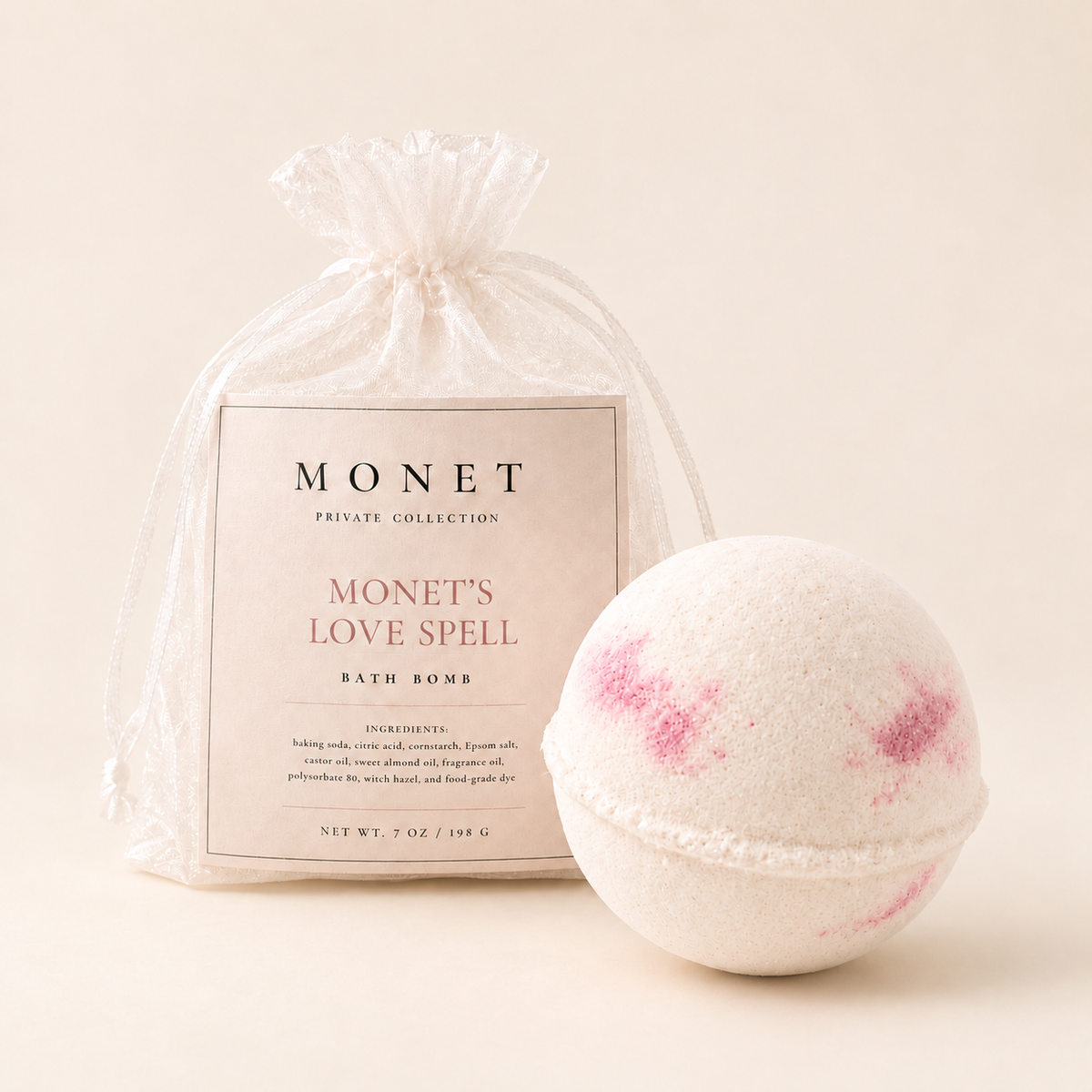 Monet's Love Spell — Bath Bomb, on warm ivory