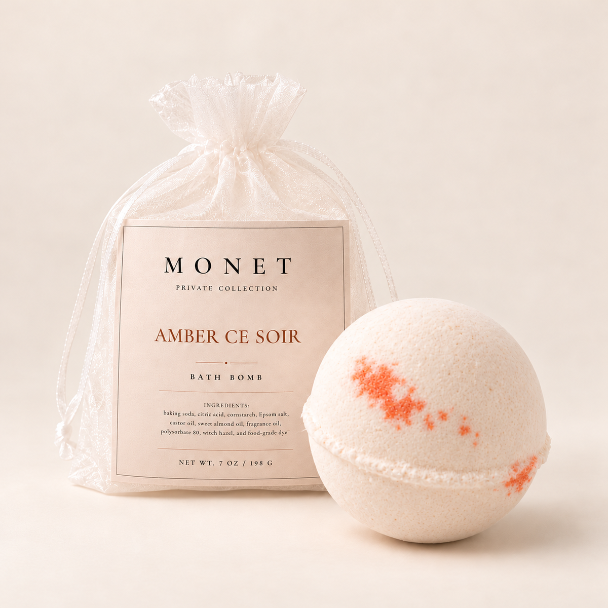 Amber Ce Soir — Bath Bomb, on warm ivory