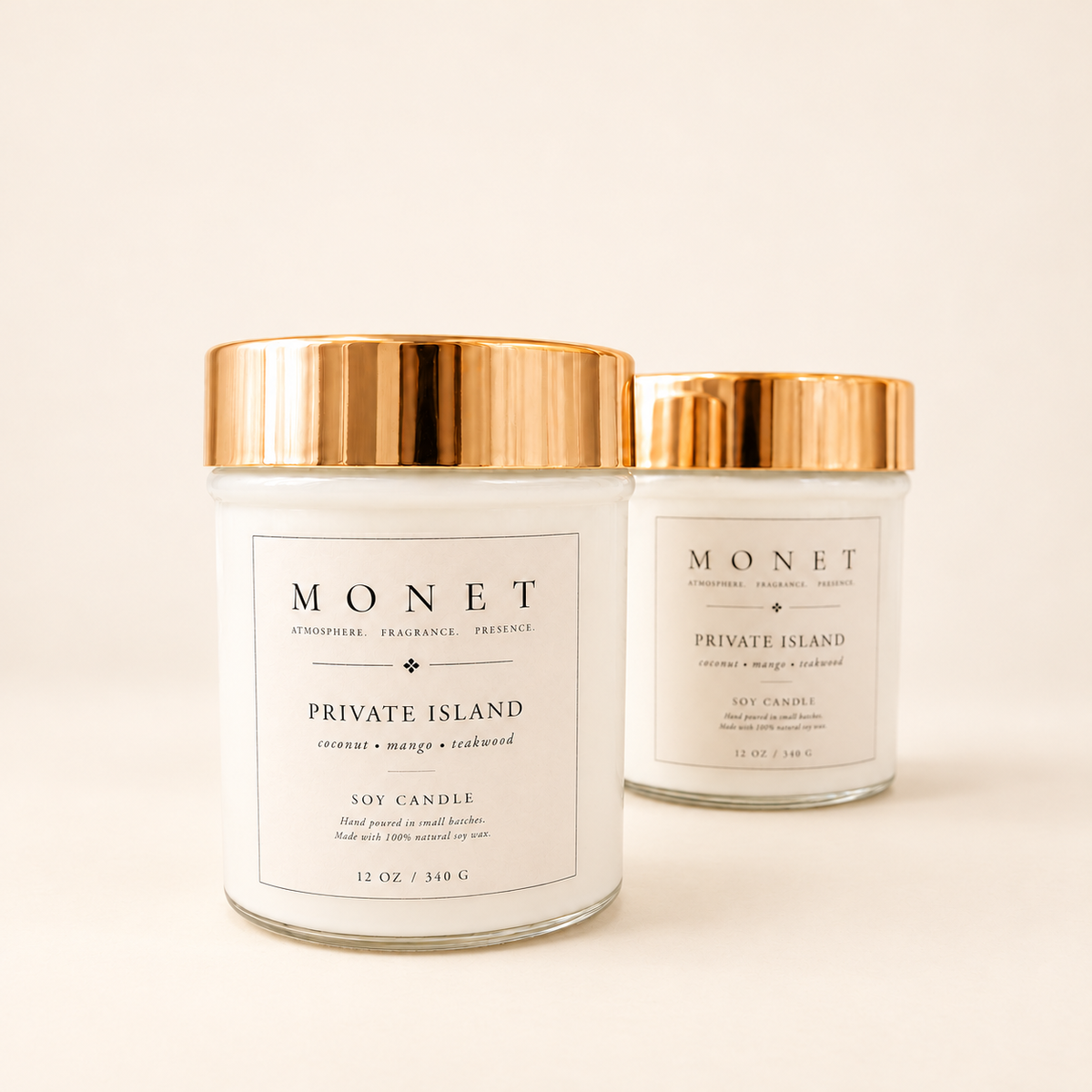Private Island — 12 oz Candle, on warm ivory